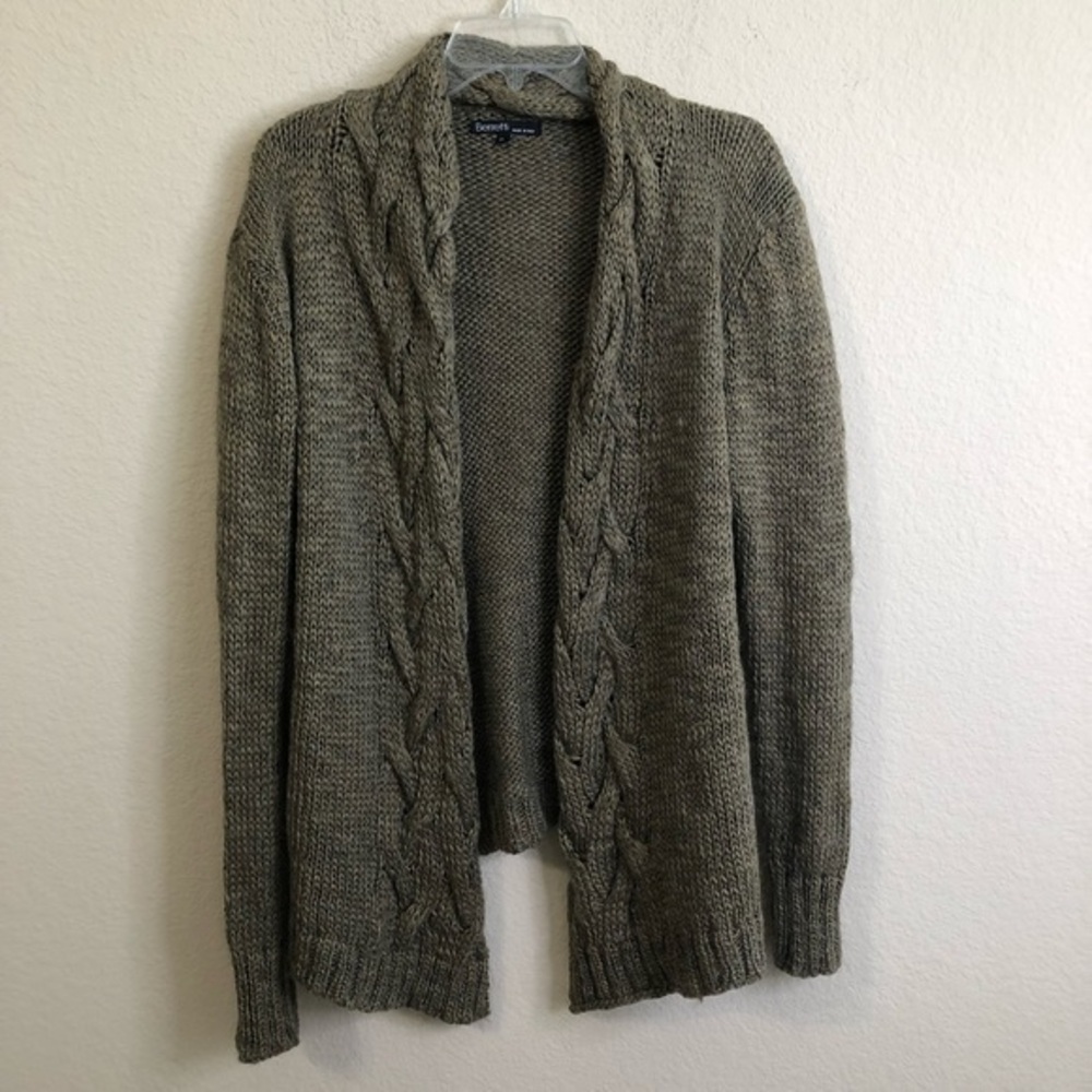 Berretti Sweater Brown Open Cardigan Cable Knit Braid Classic Preppy Cozy Warm